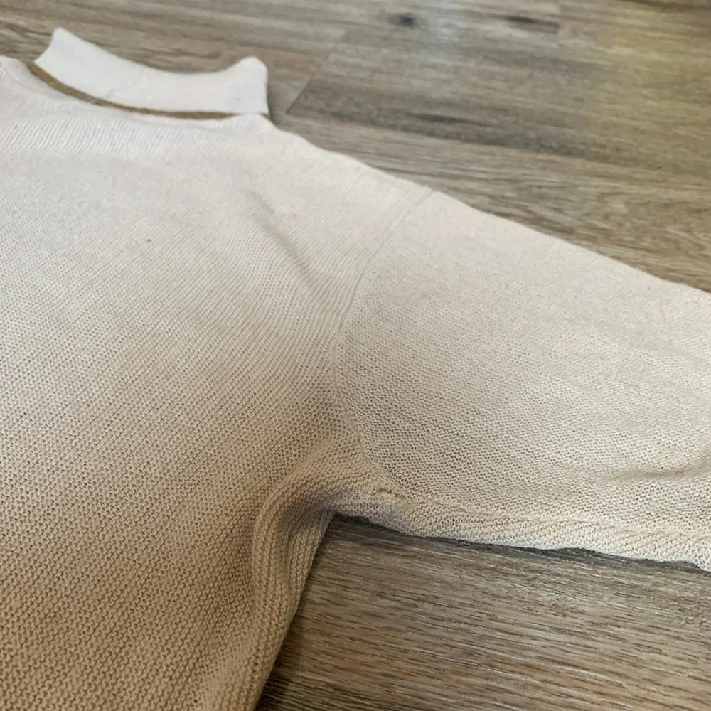 Vintage 1960s Buffums California Short Sleeve Knit Turtleneck Sweater Beige - 11